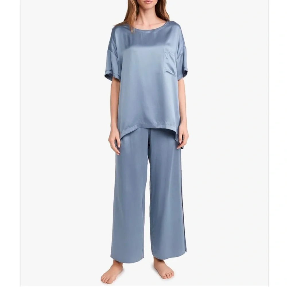 LUNYA NWOT Washable Silk Tee Pant Set in Periwinkle Eve Size S